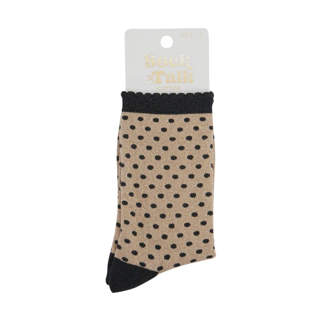 Glitter Socks Gold Black Polka Dots