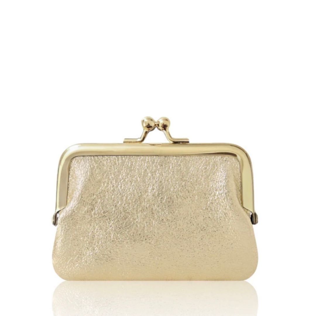 Gold Italian Leather Coin Purse with Gold Kiss-Lock Clasp