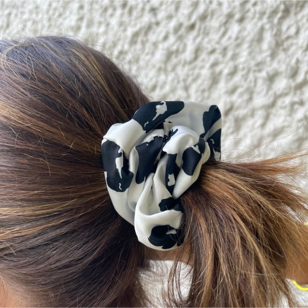 silver print silk hair scrunchie