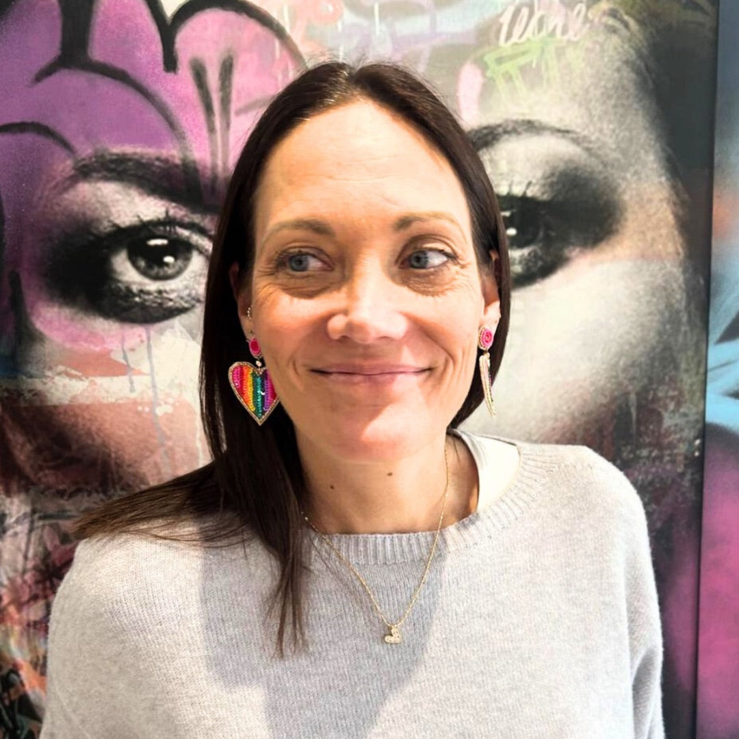 MY DORIS | Rainbow Stripe Beaded Heart Earrings