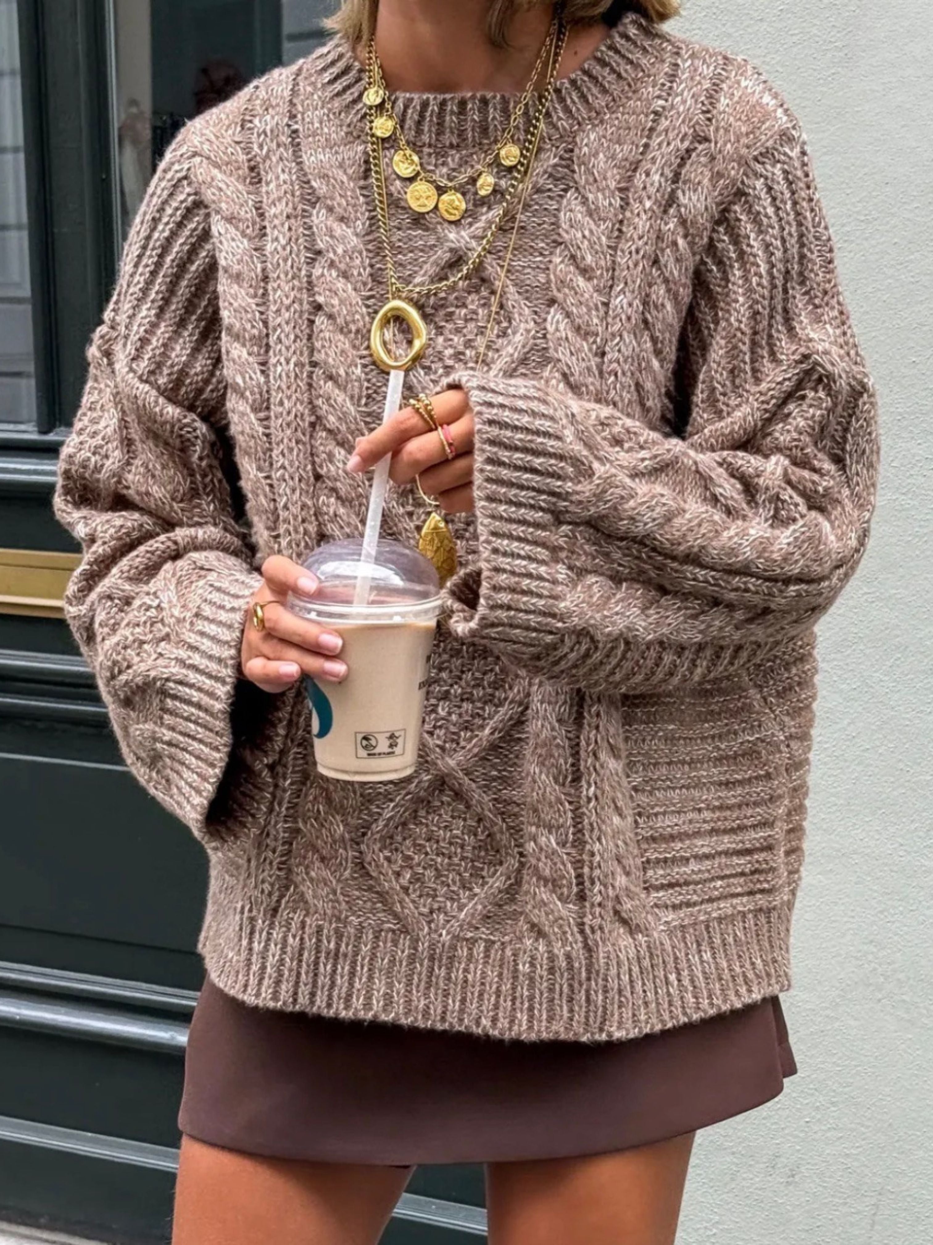 Taupe Chunky Cable Knit Jumper