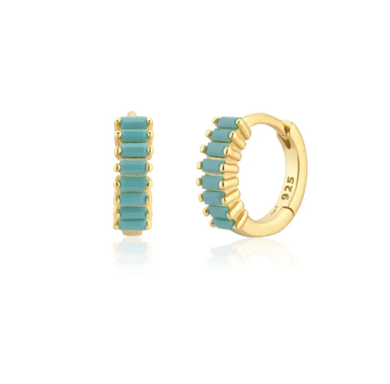 TORIA LEE | Turquoise Crystal Gold Huggie Hoop Earrings