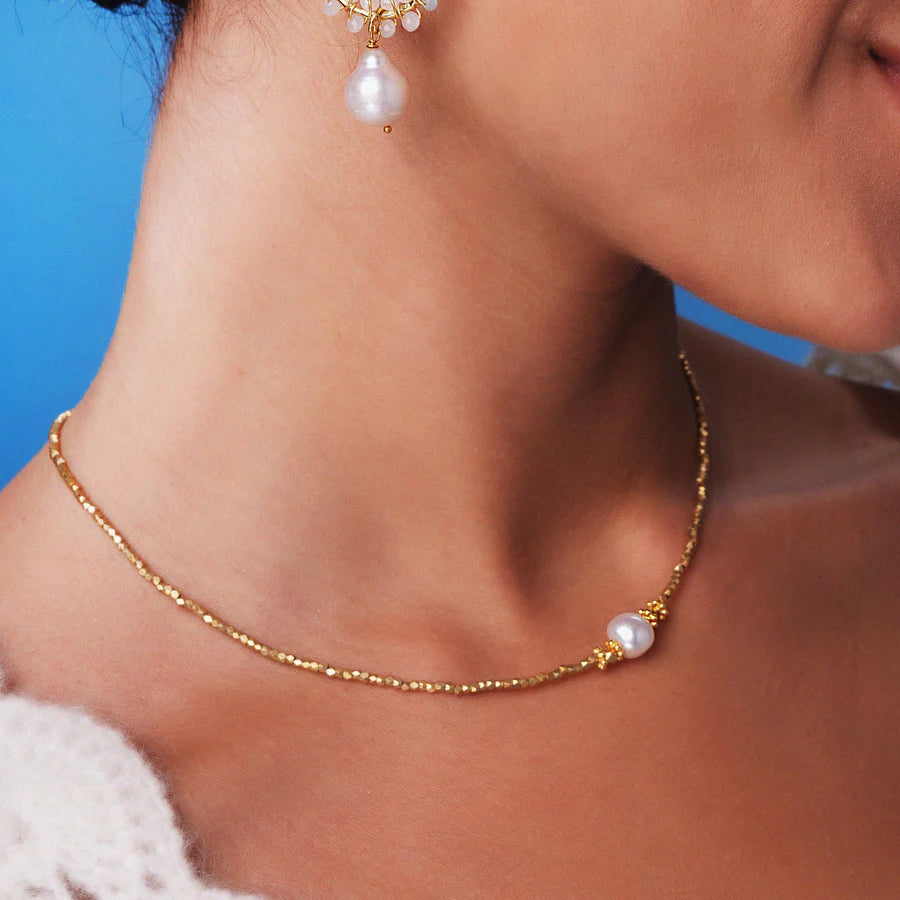 ASHIANA LONDON | Bluebell Choker Freshwater Pearl Gold Necklace