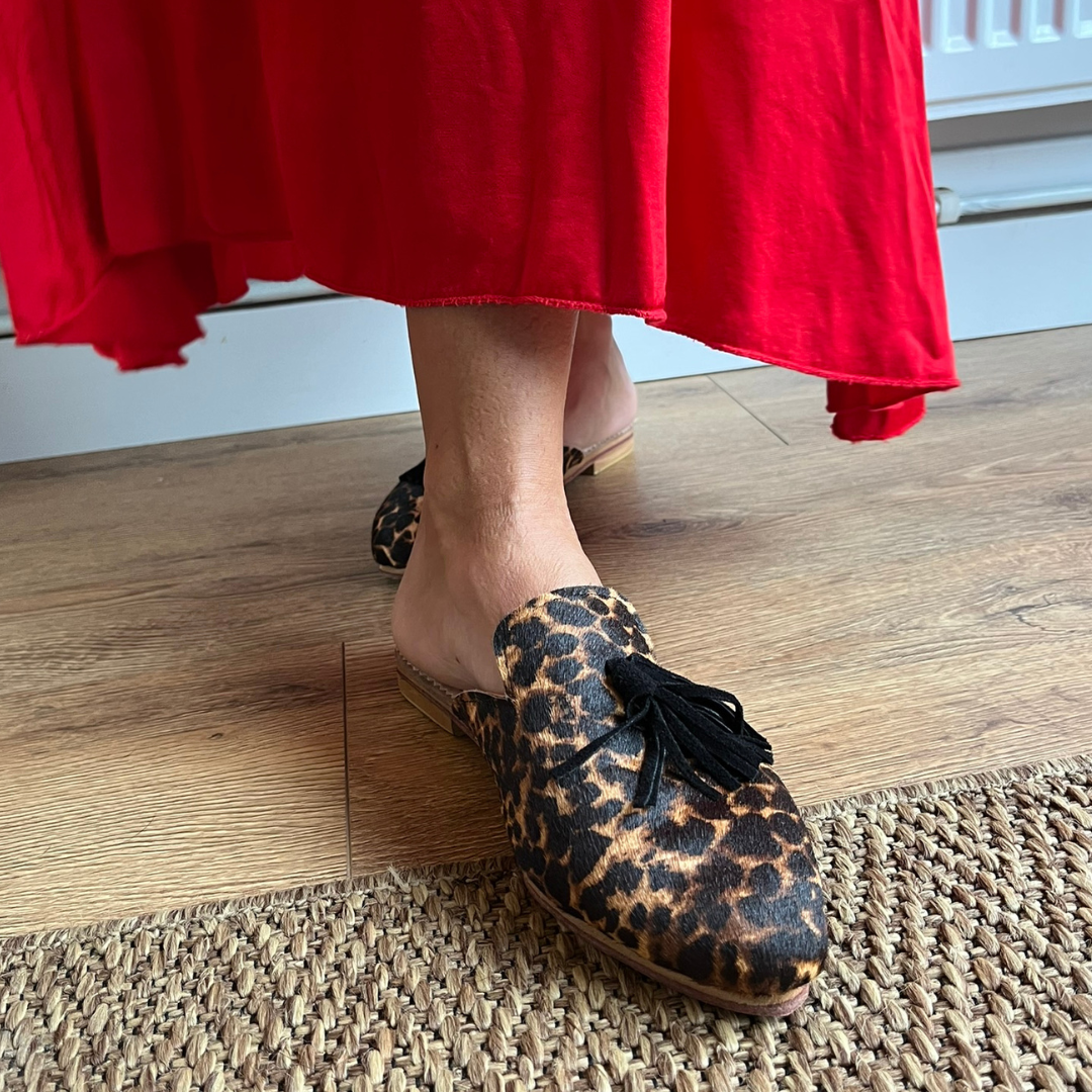 Moroccan Handmade Leather Leopard Mule Shoes