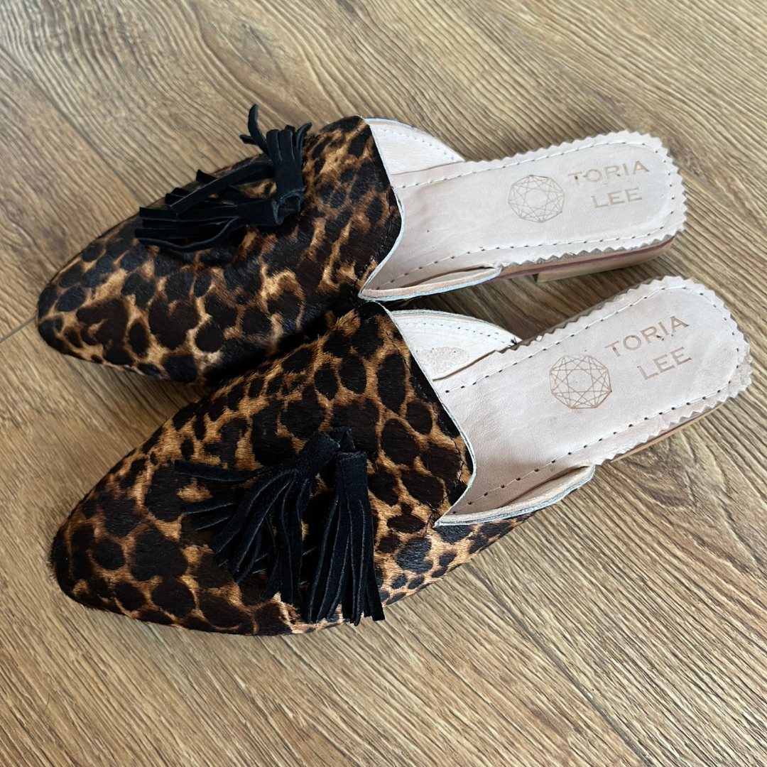 TORIA LEE | Moroccan Handmade Leather Leopard Mules