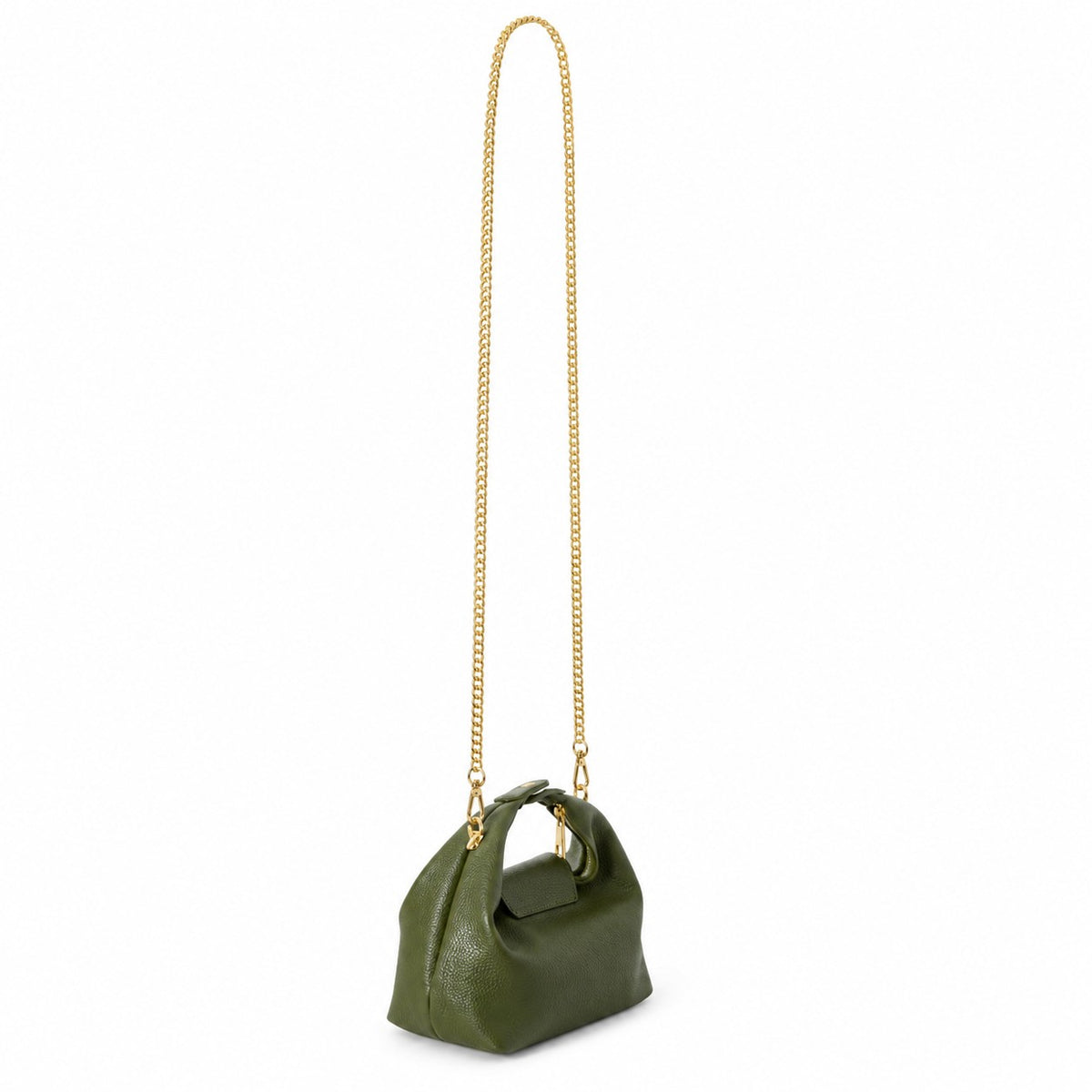 Khaki Grab Bag with Gold Chain Strap