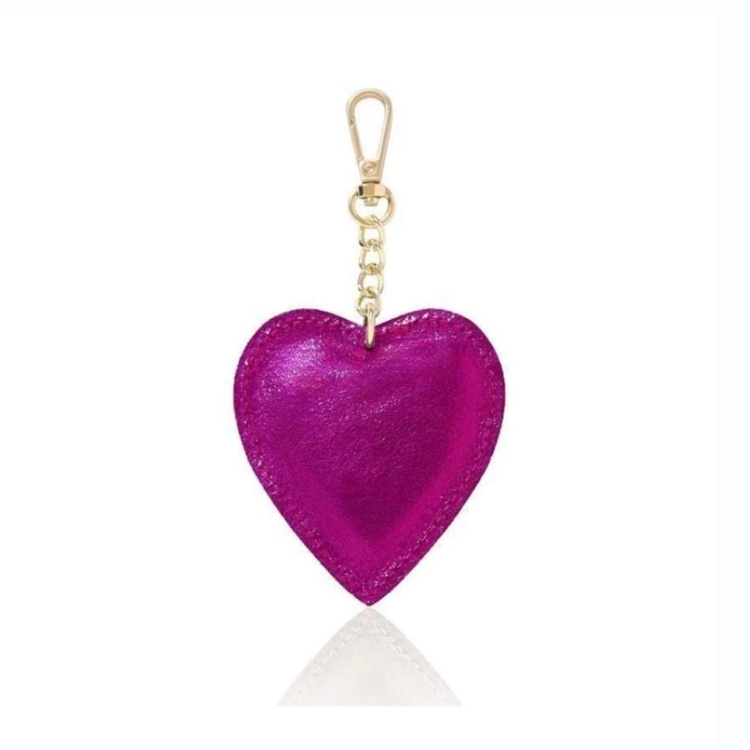 Pink Leather Heart Gold Keyring