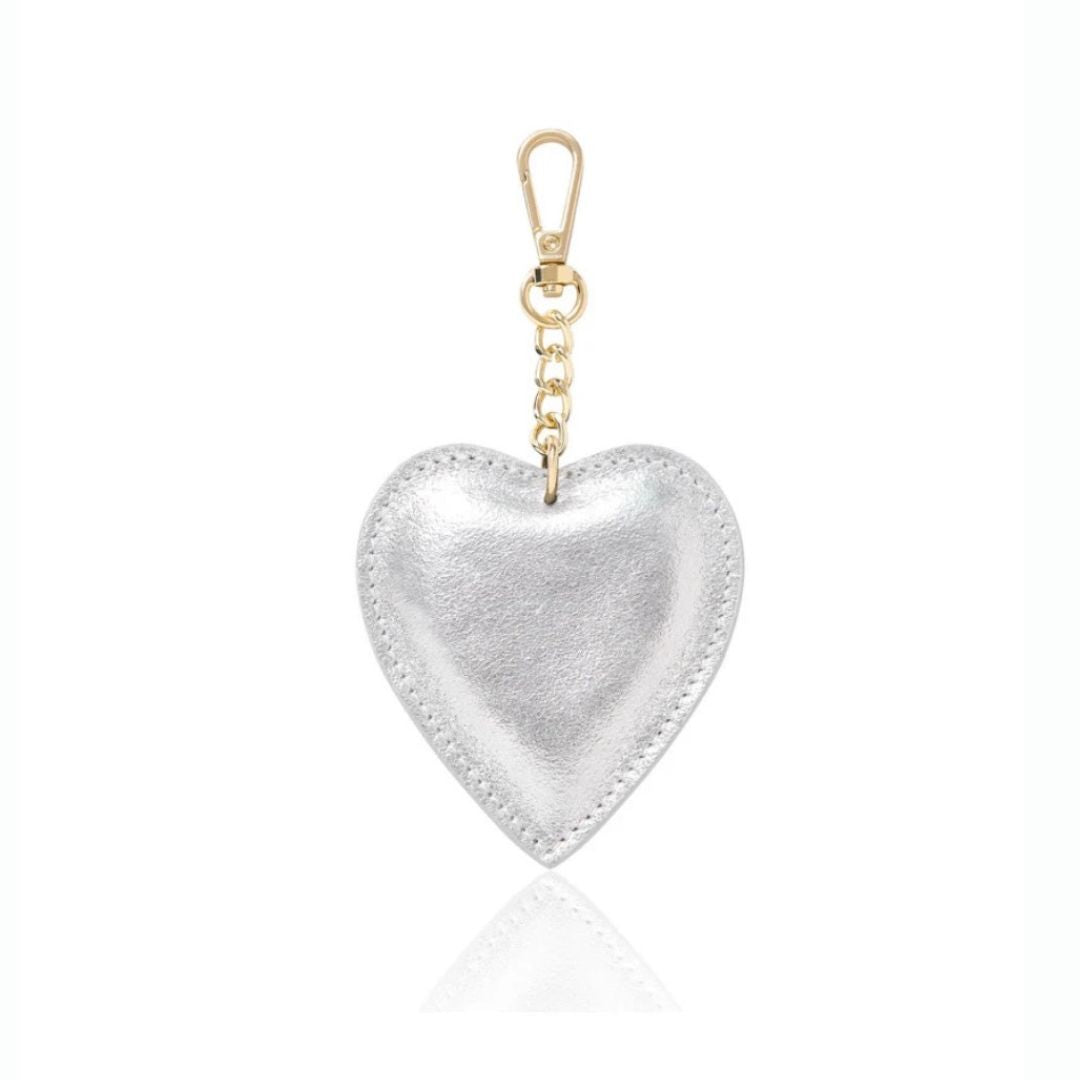 Silver Leather Heart Gold Keyring