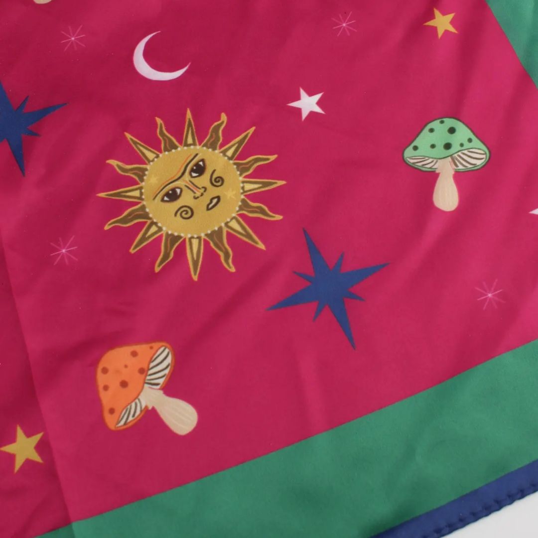 Mushrooms, Sun, Moon and Stars Silky Scarf My Doris