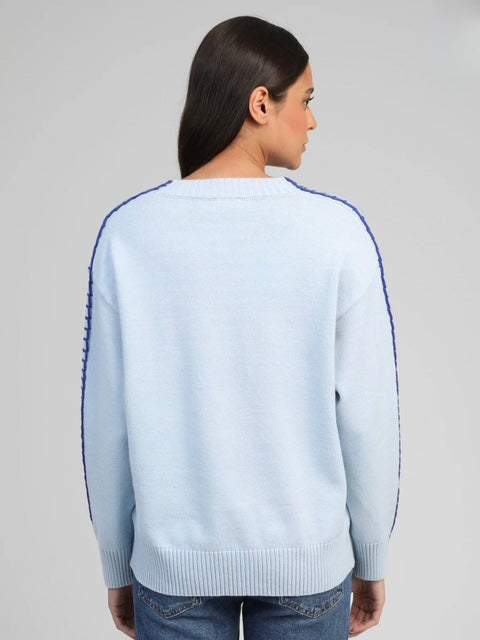 AN'GE | Naleya Contrast Stitch V-Neck Jumper / Orange