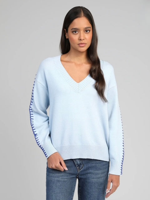 AN'GE | Naleya Contrast Stitch V-Neck Jumper / Orange