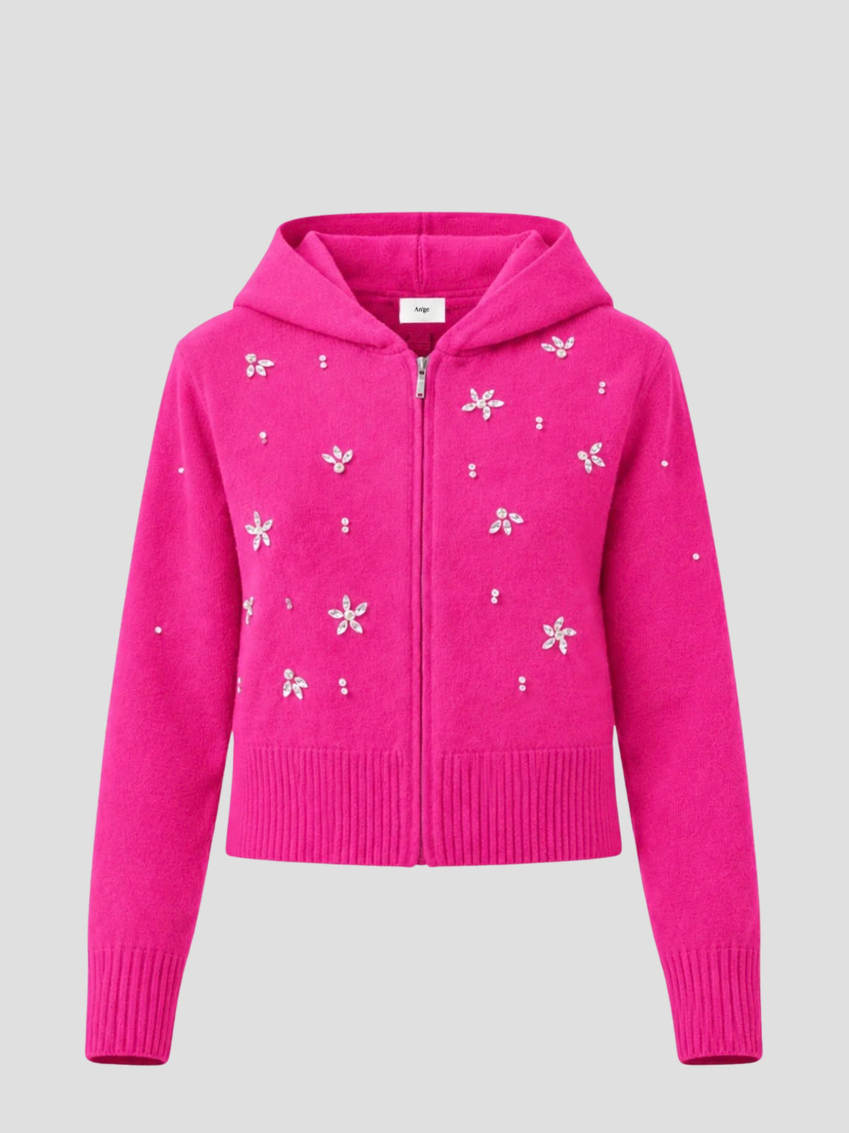 embellished pink zip up hoodie