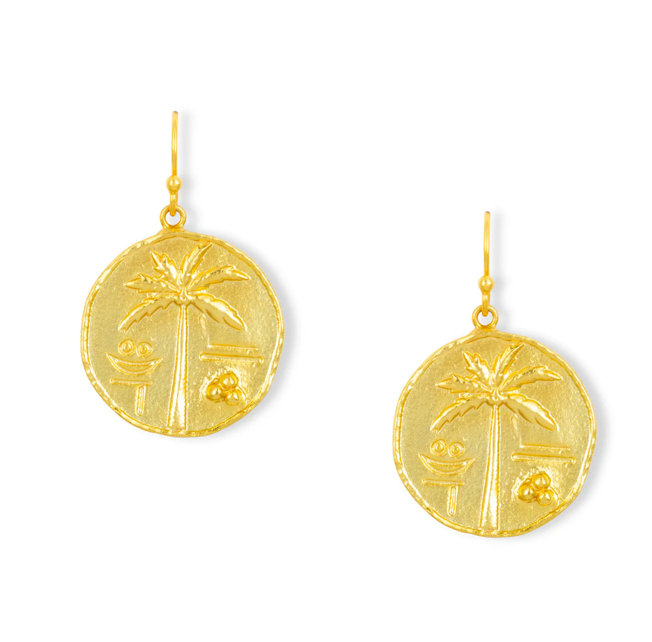 Oasis Palm Tree Gold Coin Earrings Ashiana London