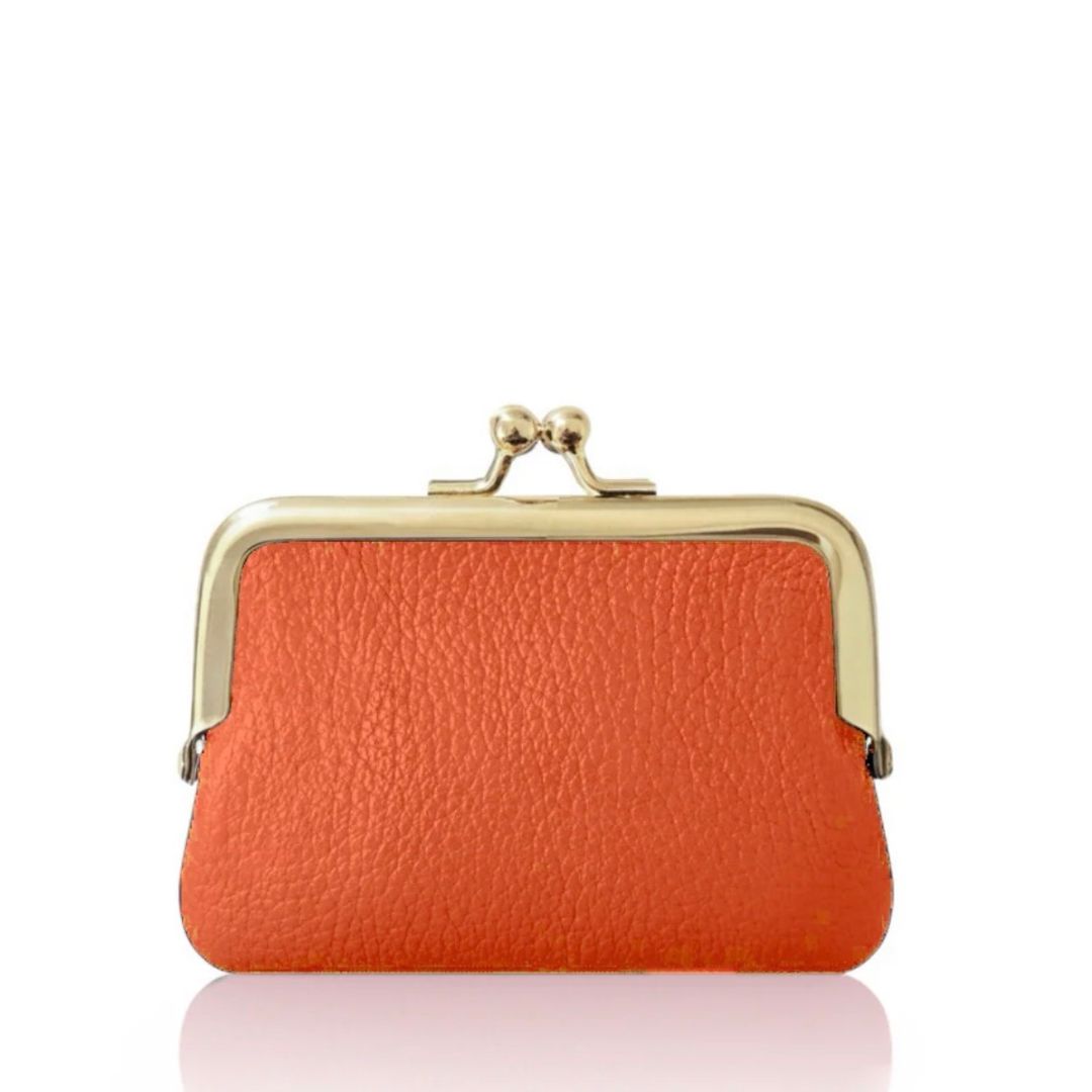 TORIA LEE | Orange Italian Leather Coin Purse with Gold Kiss-Lock Clasp