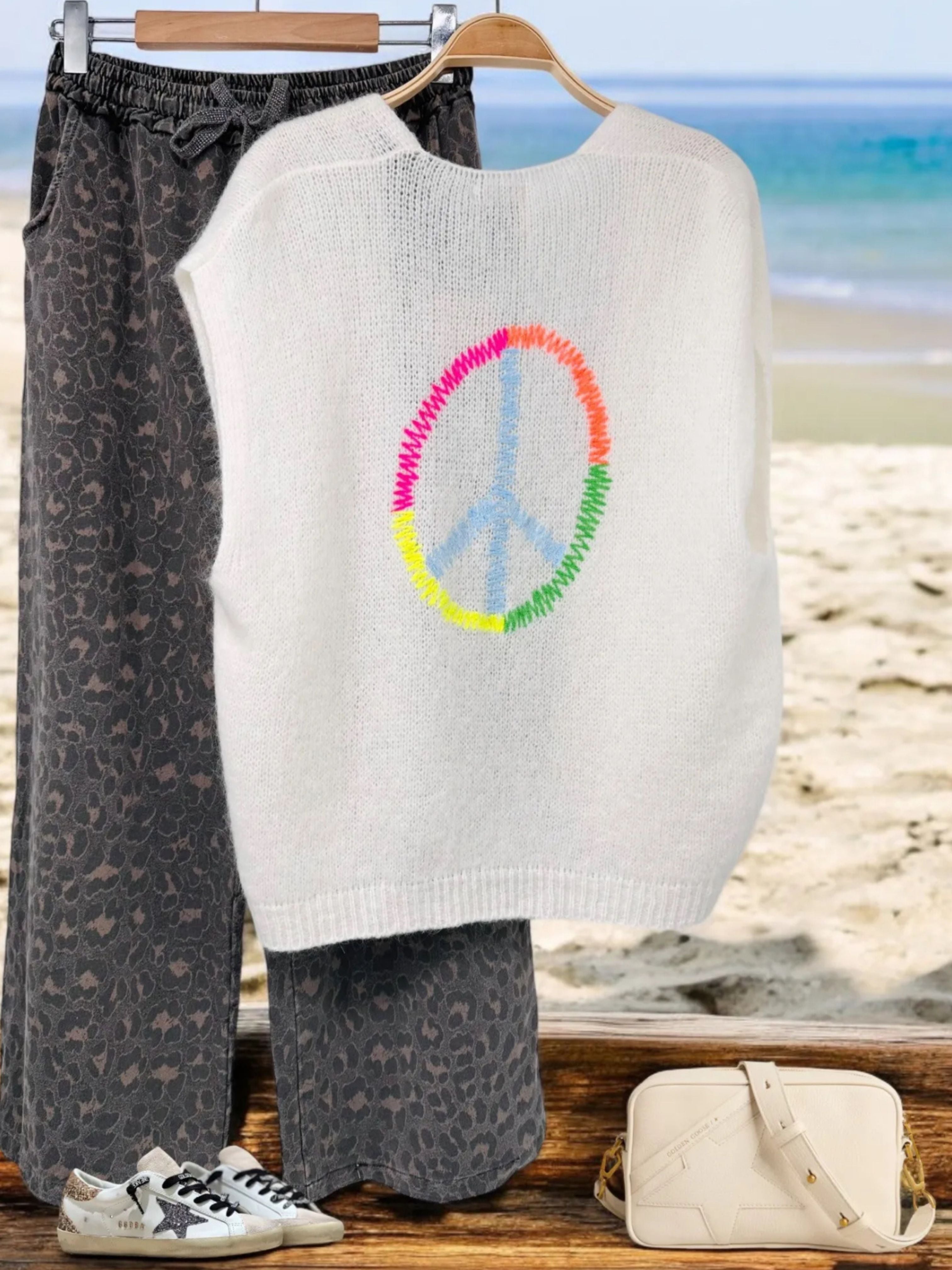 Peace Open Knit Cardigan White