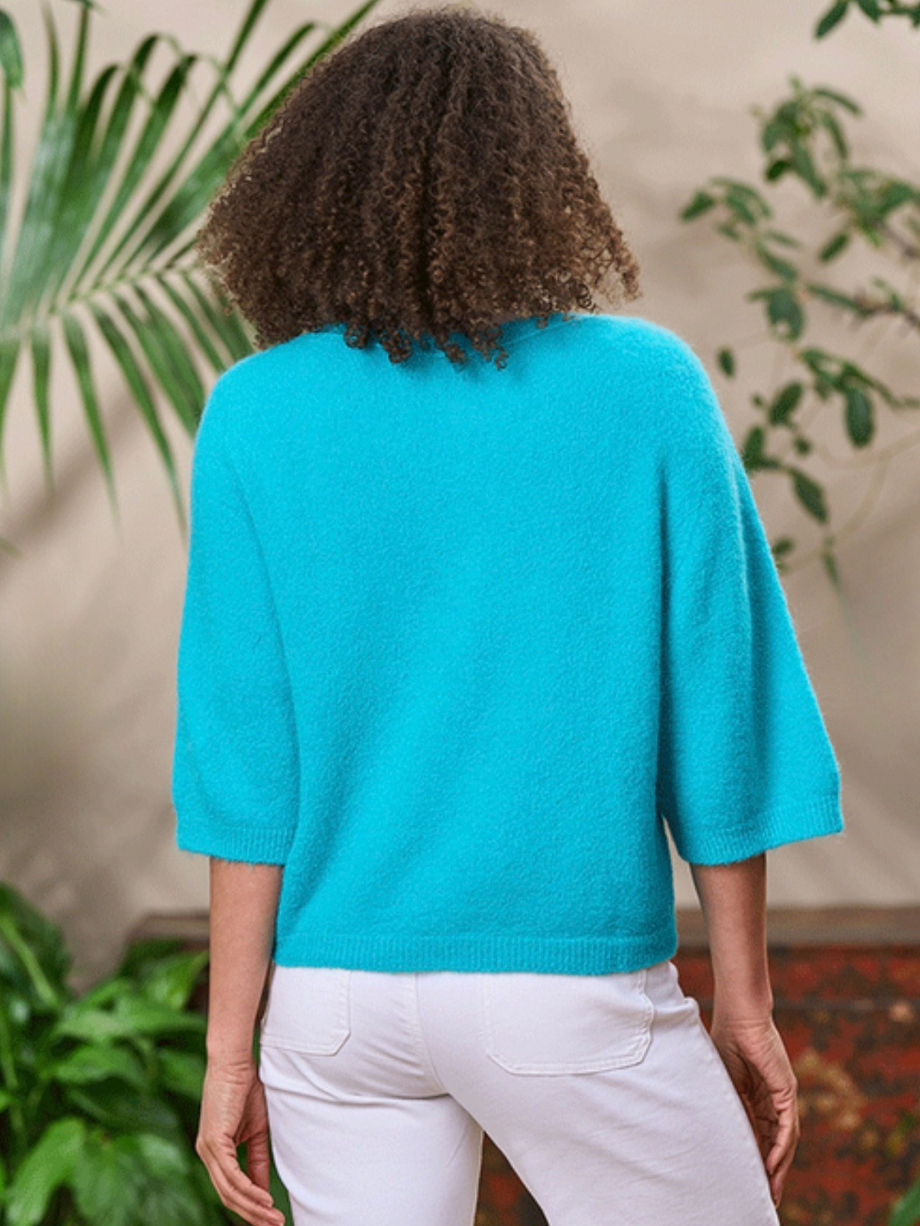 Alpaca Knit Cardigan w/Pearl Buttons Turquoise