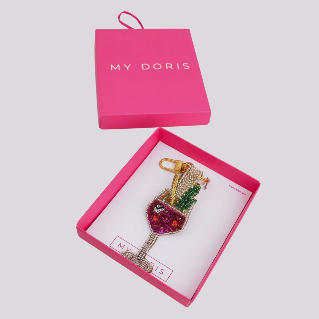 Pink Wine Glass Keyring