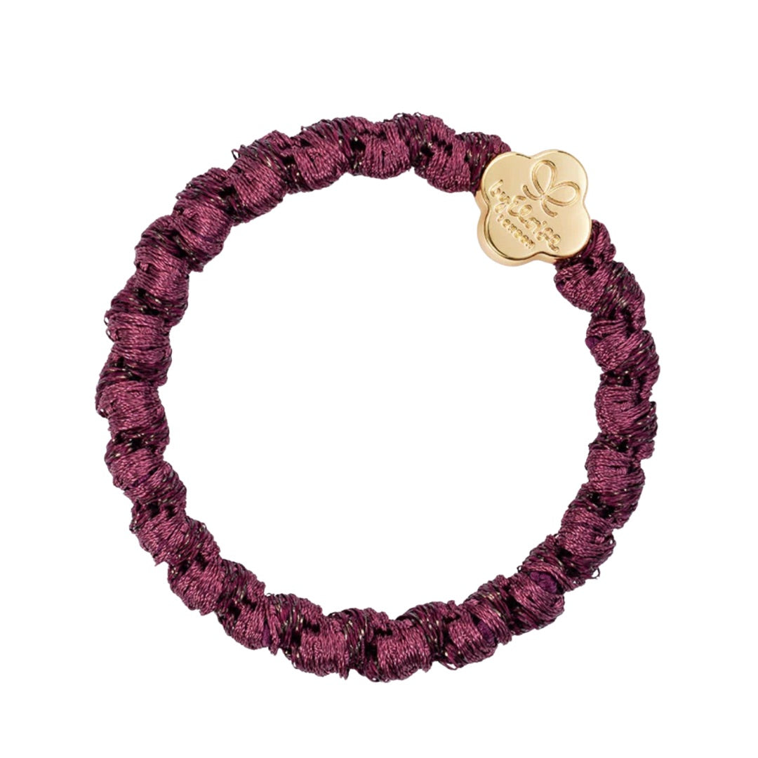 Plum Woven Hair Band with Gold Quatrefoil