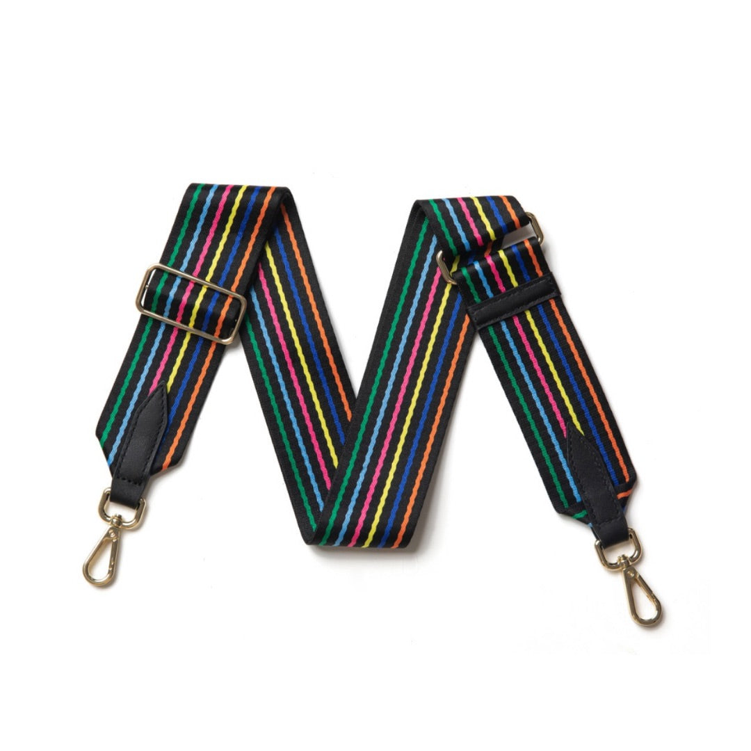 black and rainbow stripe bag strap