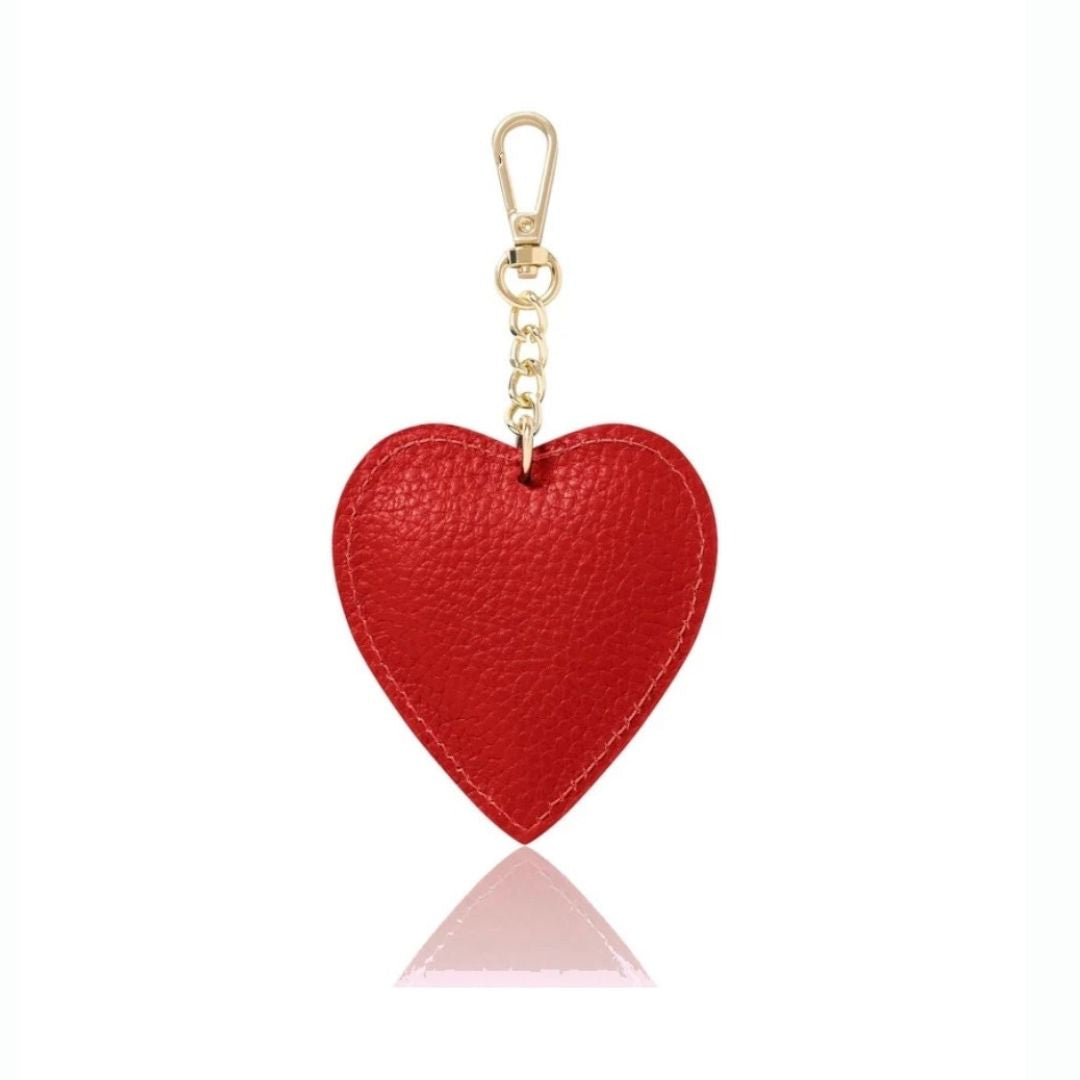 Red Leather Heart Gold Keyring
