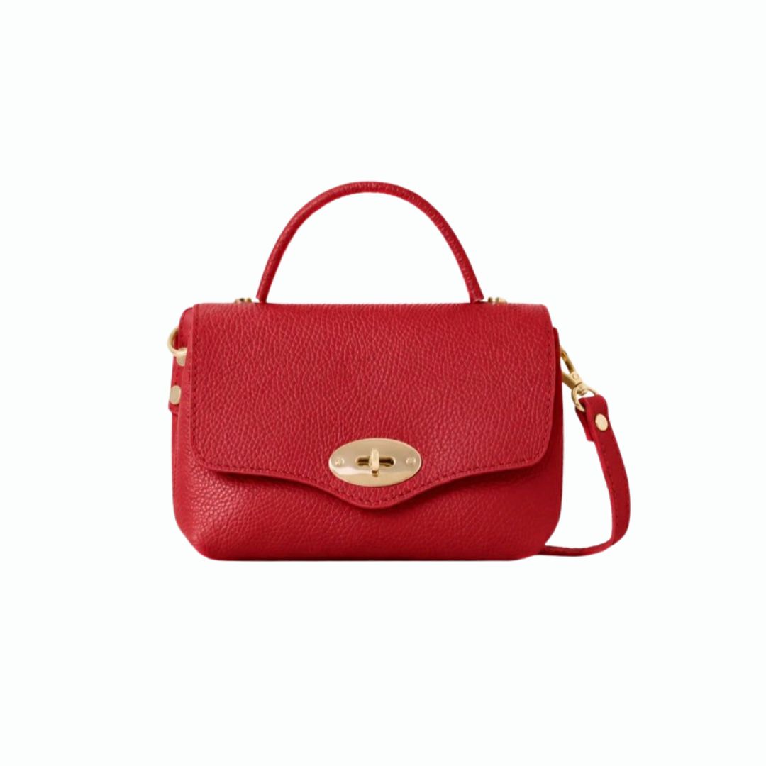 Red Italian Leather Mini Grab Bag with Gold Turn-Lock Clasp