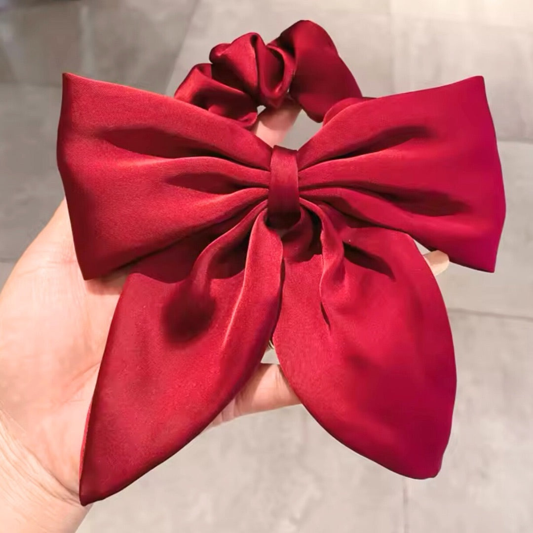 Red Satin Bow Scrunchie Hair Band