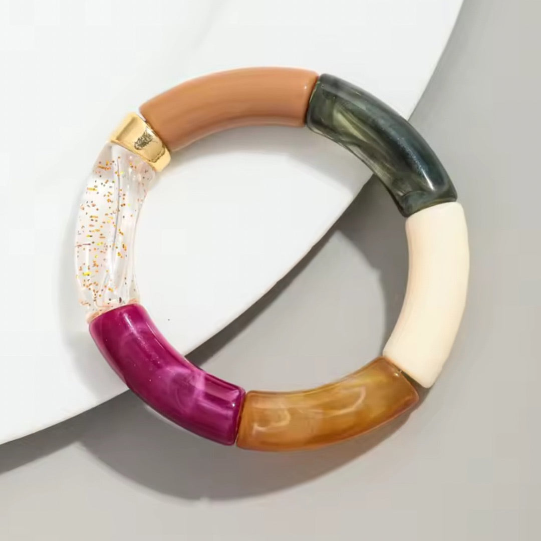 Resin Bamboo Bracelet Green Berry Cream Caramel