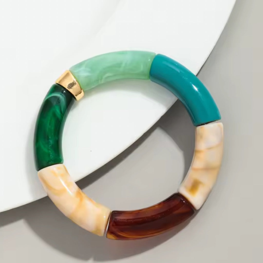 Resin Bamboo Bracelet Green Blue Cream Chocolate