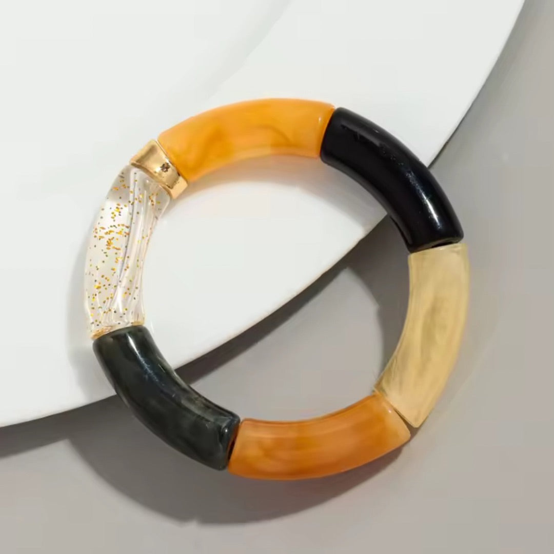 Resin Bamboo Bracelet Black Amber Clear
