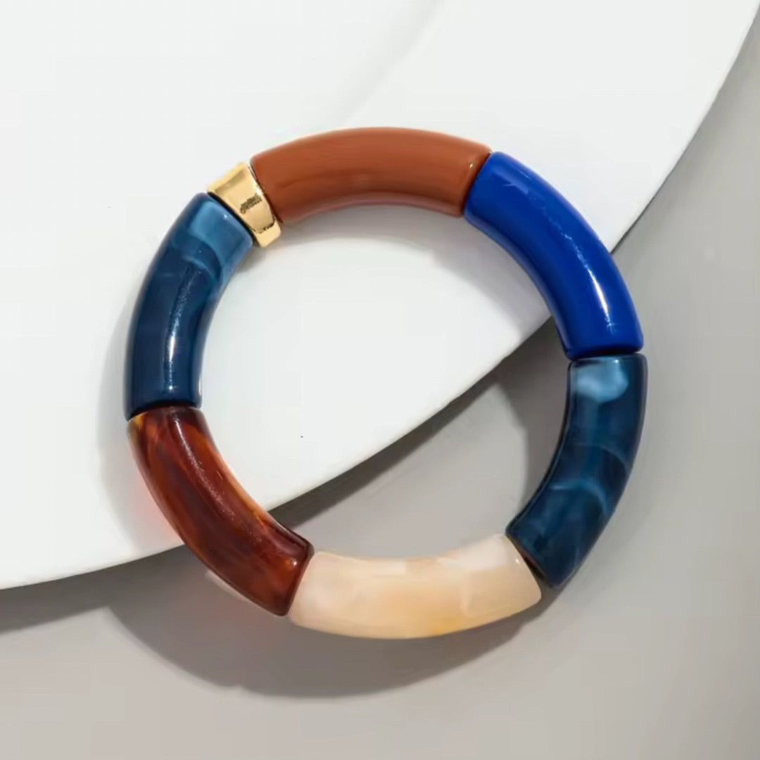 Resin Bamboo Bracelet Royal Blue Navy Cream Tan