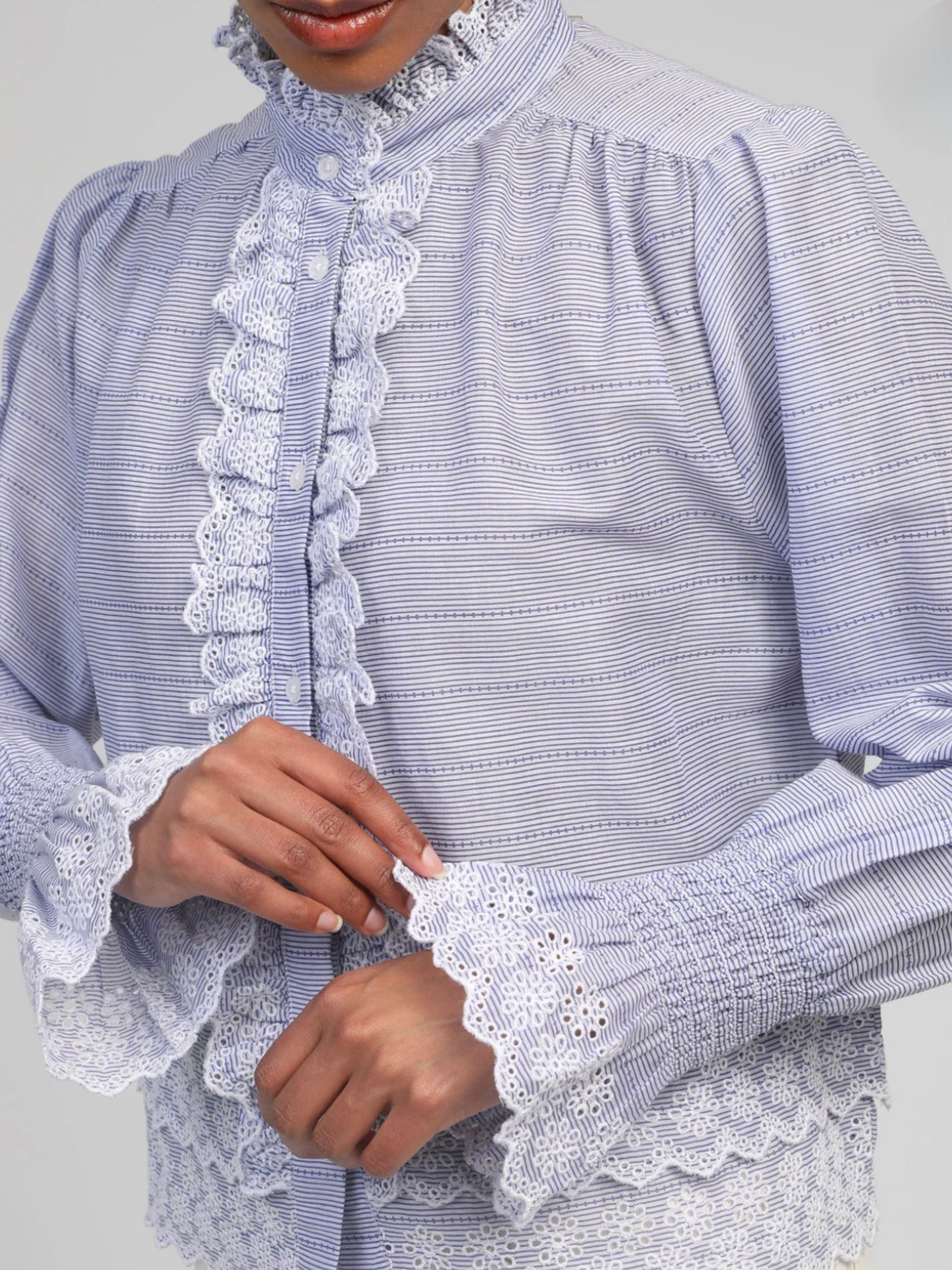 Blue Striped Ruffle Blouse