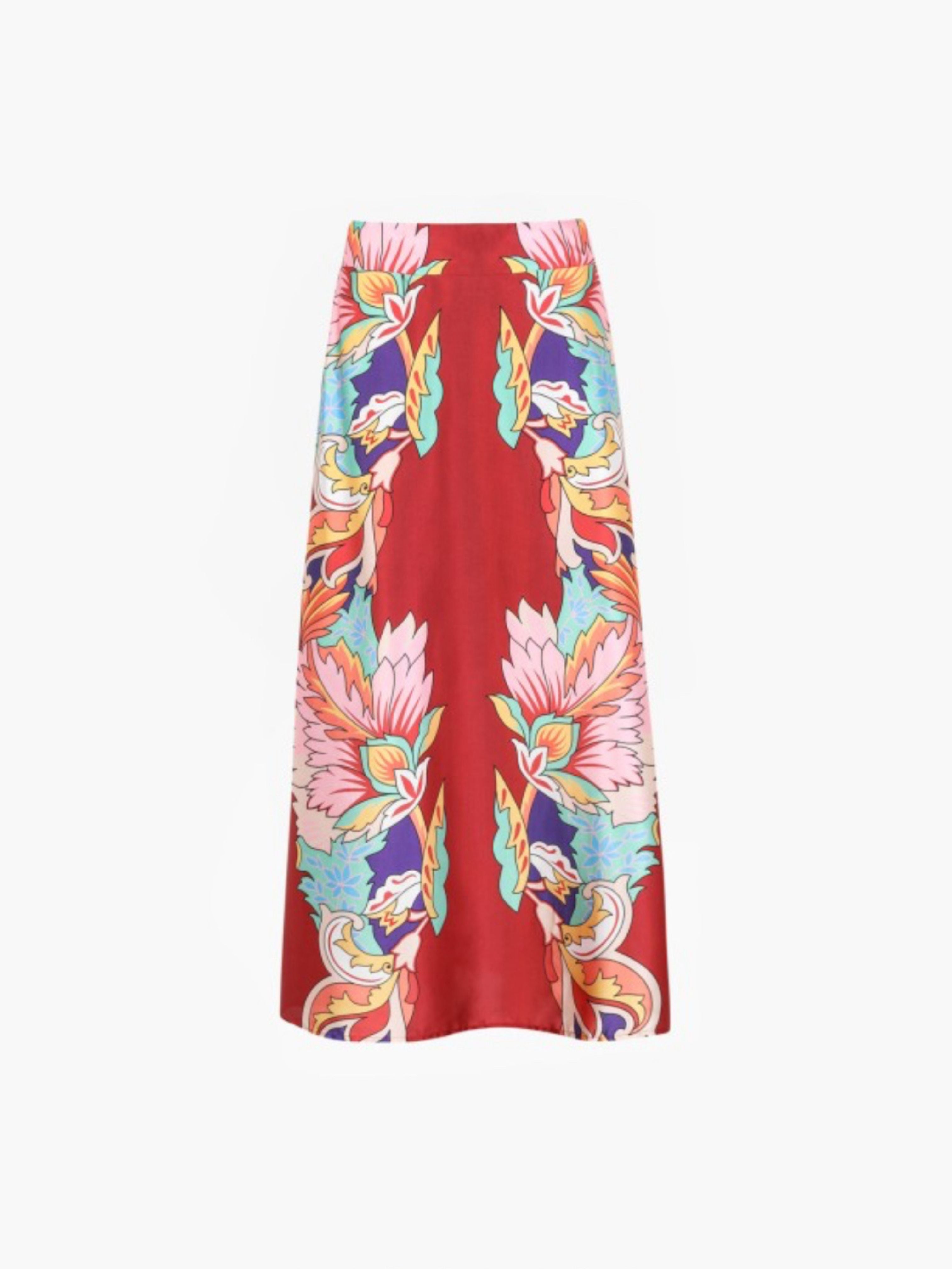 Floral Patterned Skirt Red