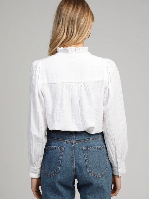 Stefilou White Cotton Ruffle Blouse