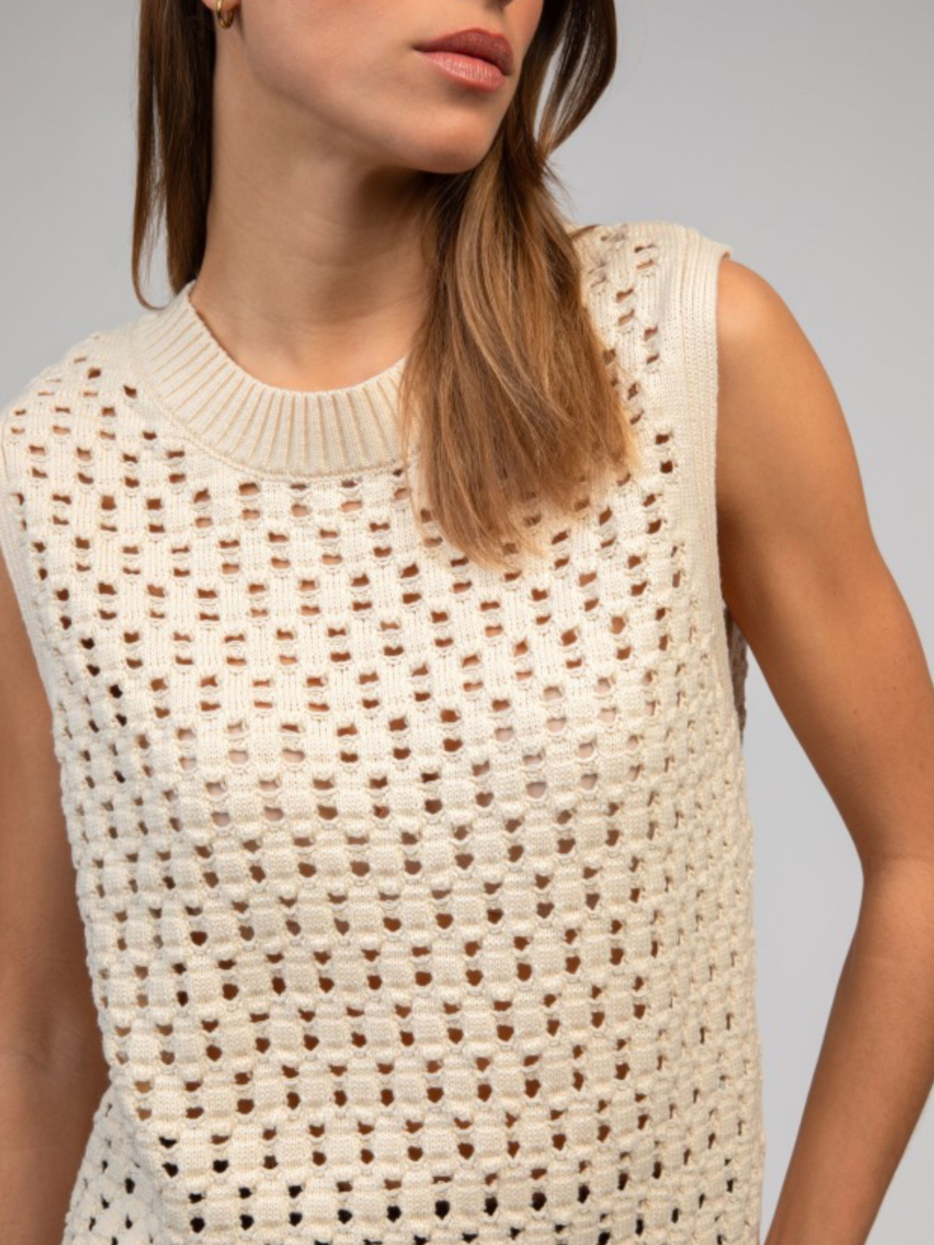 Cream Mesh Sleeveless Jumper