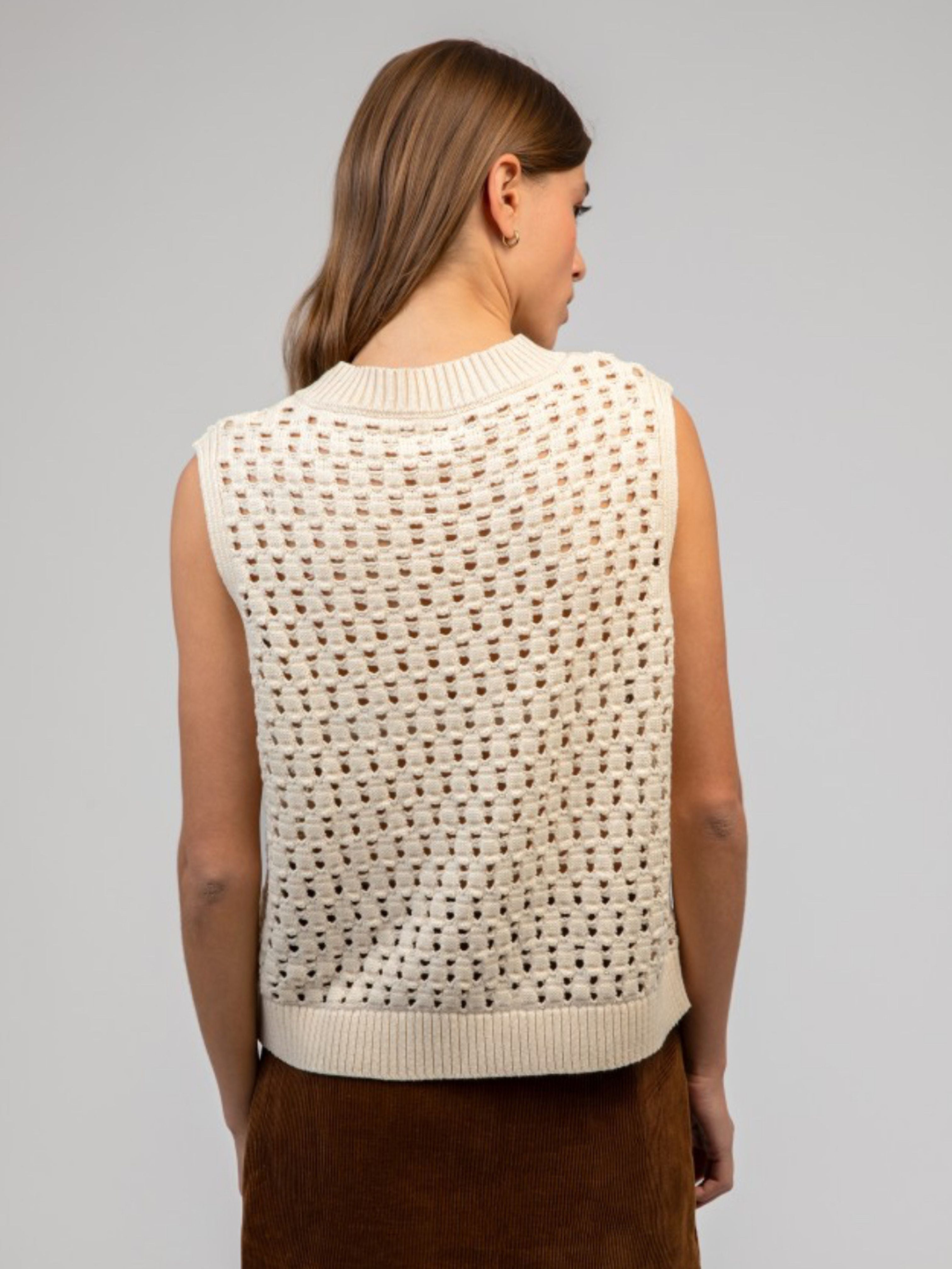 Cream mesh knit sleeveless top