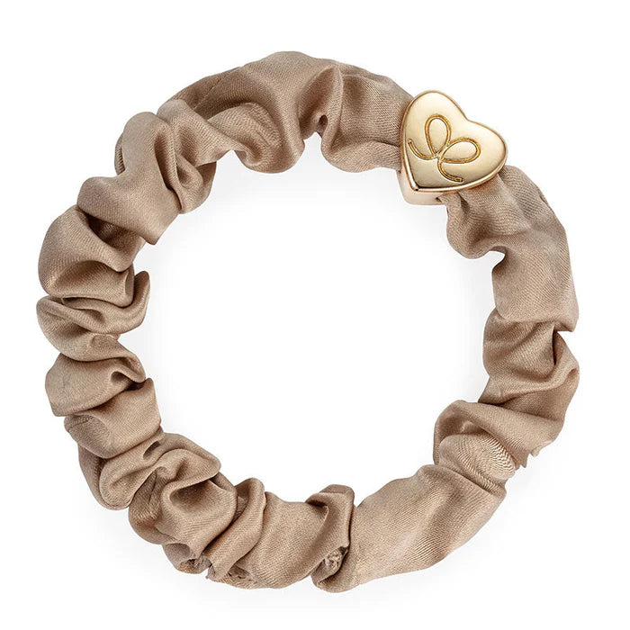 Sand Silk Scrunchie with Gold Heart
