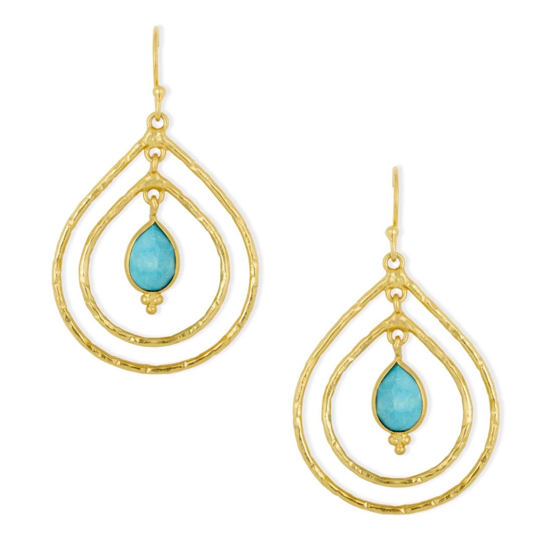 Saskia Turquoise Double Teardrop Earrings – 22ct Gold Plated