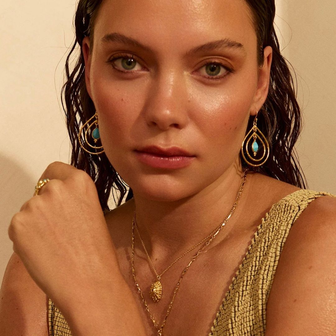 Turquoise Double Teardrop Earrings – 22ct Gold Plated