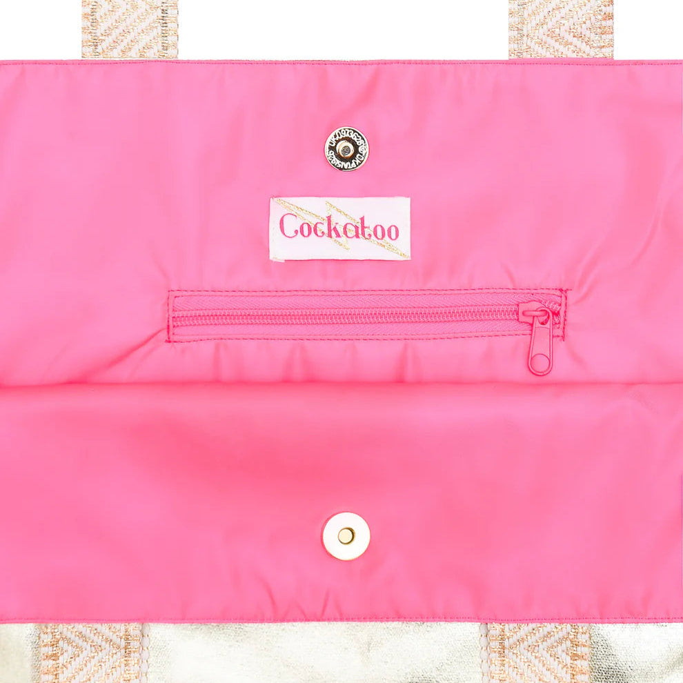 Metallic Gold Pink Large Tote Beach Bag Cockatoo