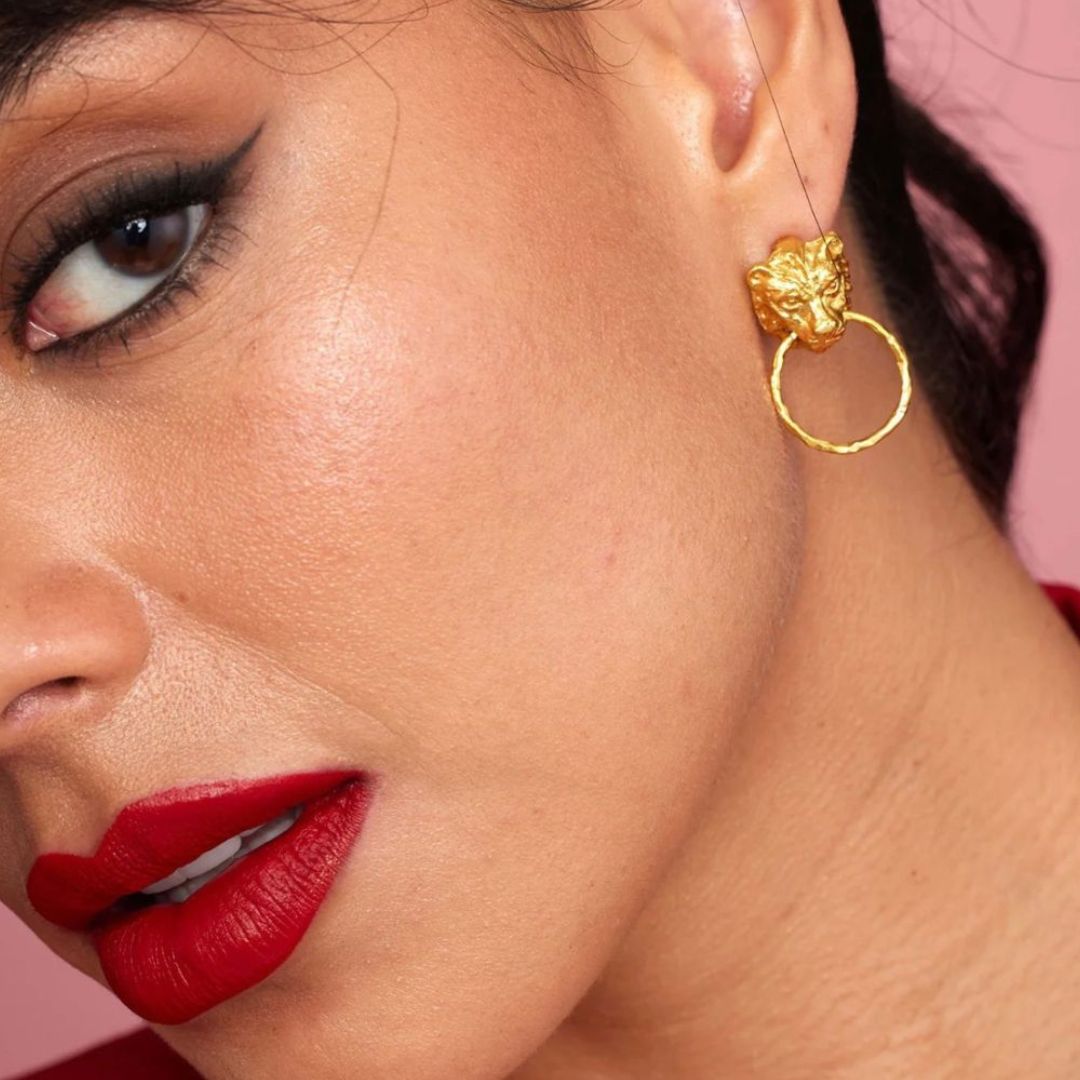 ASHIANA London | Vintage Gold Lion Head Stud Earrings – 22ct Gold Plated