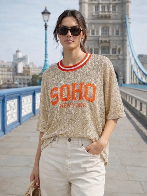 Soho New York Sequin Tee Shirt Orange