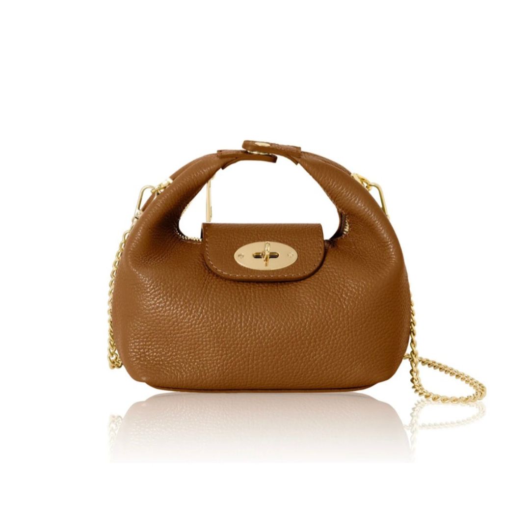 Tan Brown Mini Grab Bag with Gold Chain Strap