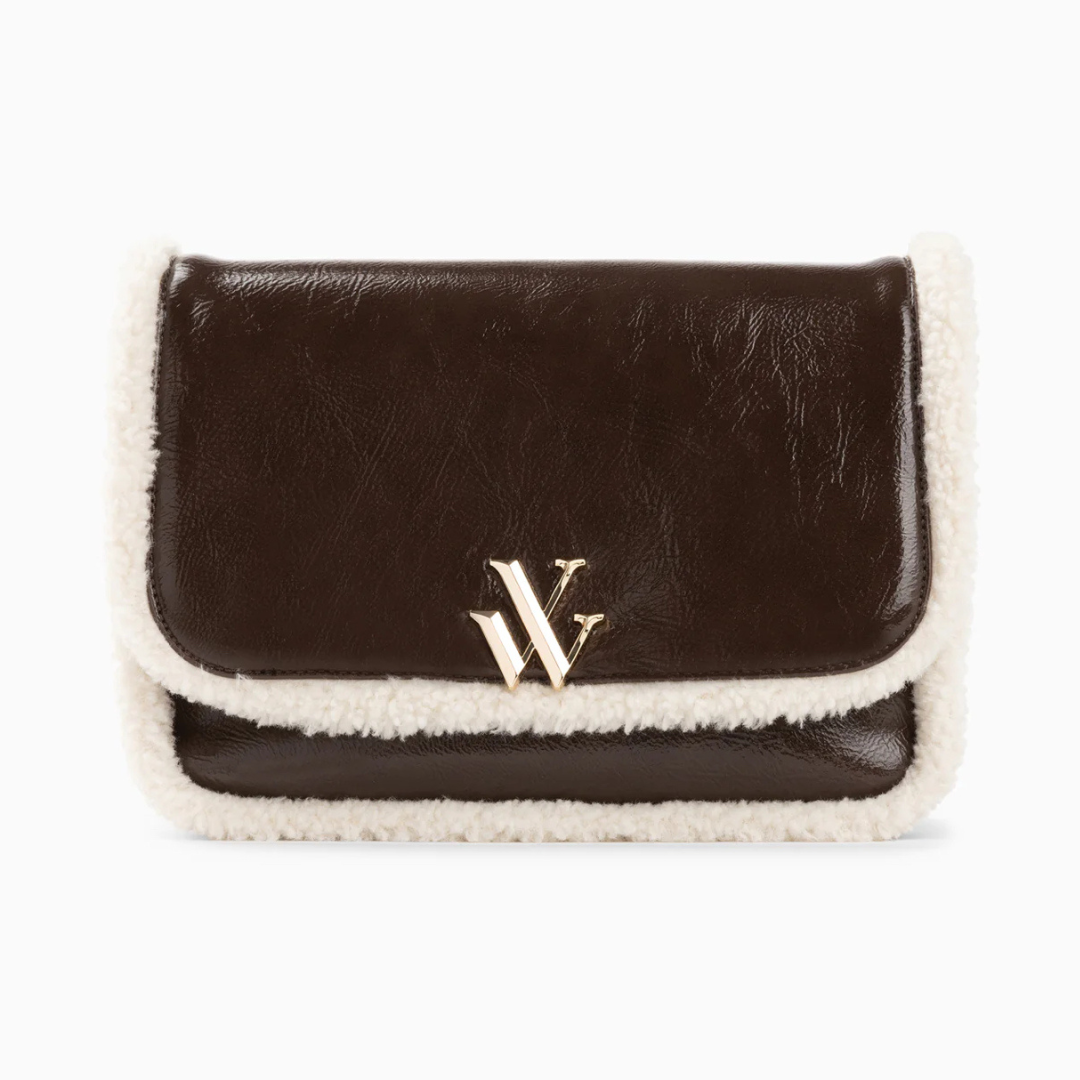 VANESSA WU | Bertina Brown Faux Shearling Crossbody Flap Bag
