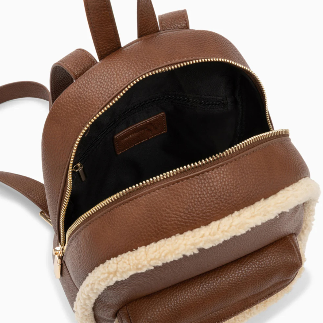 VANESSA WU | Anouchka Brown Faux Shearling Mini Backpack