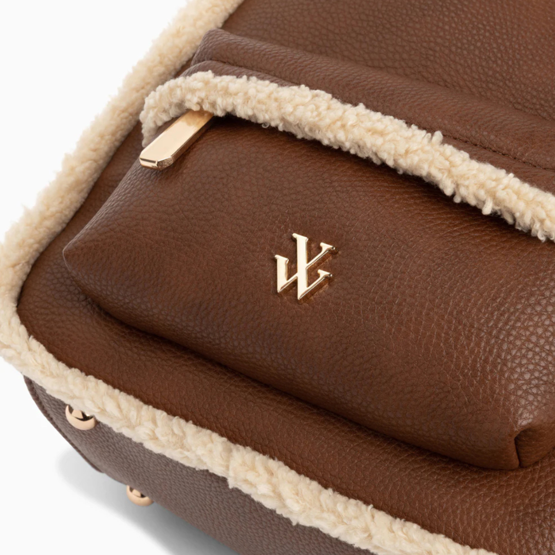 VANESSA WU | Anouchka Brown Faux Shearling Mini Backpack