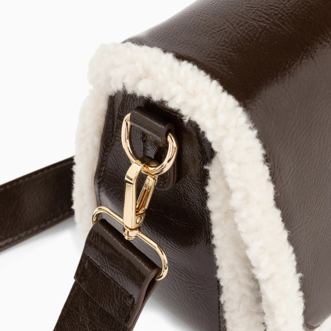 VANESSA WU | Bertina Brown Faux Shearling Crossbody Flap Bag