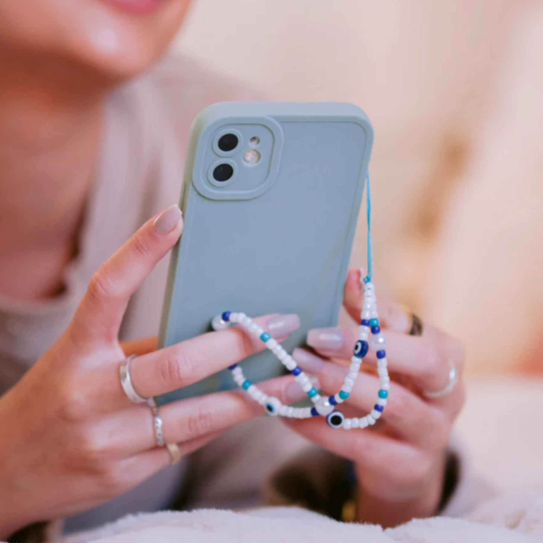 COCONUT LANE | Beaded Blue and White Evil Eye Phone Strap