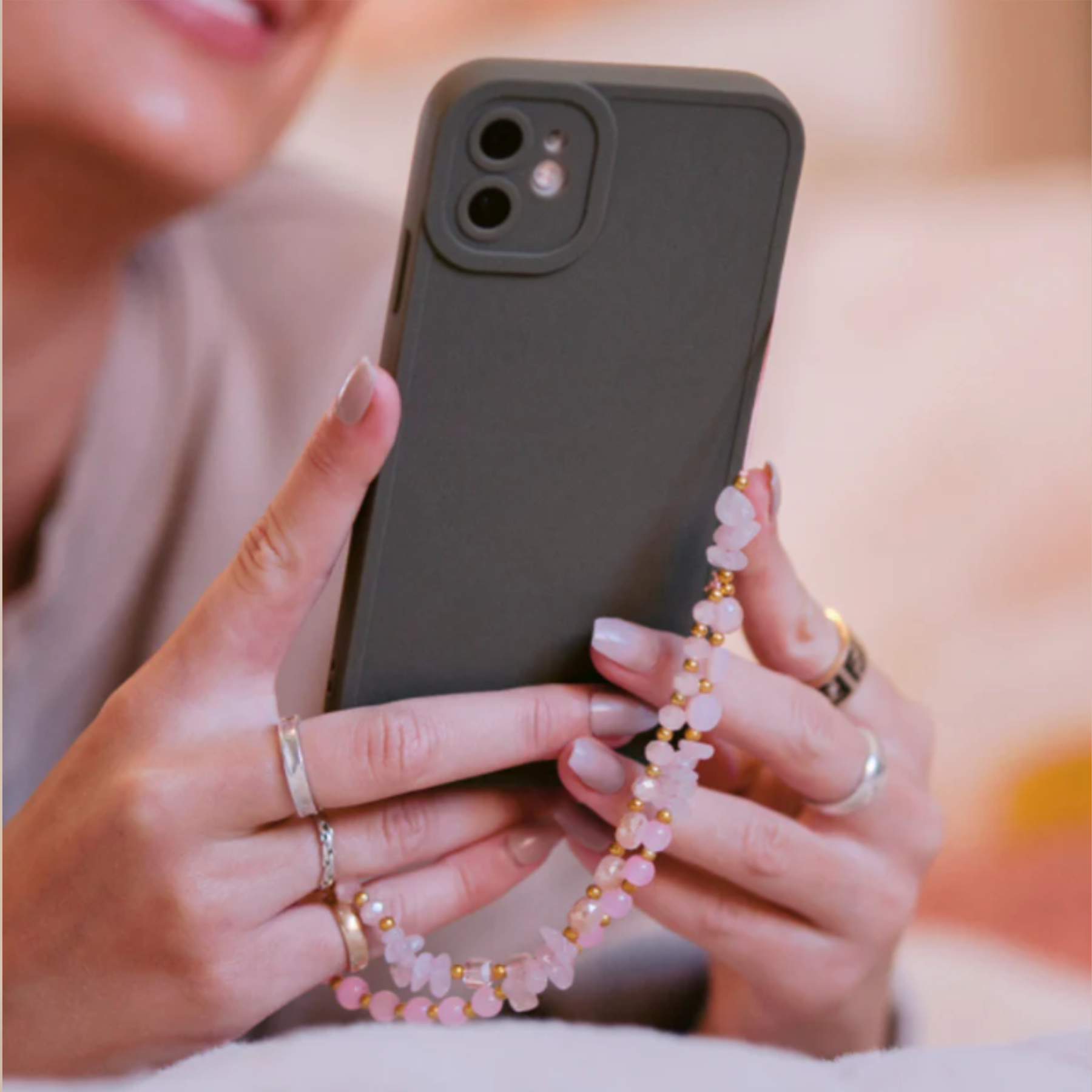 COCONUT LANE | Beaded Pink and Gold Phone Strap