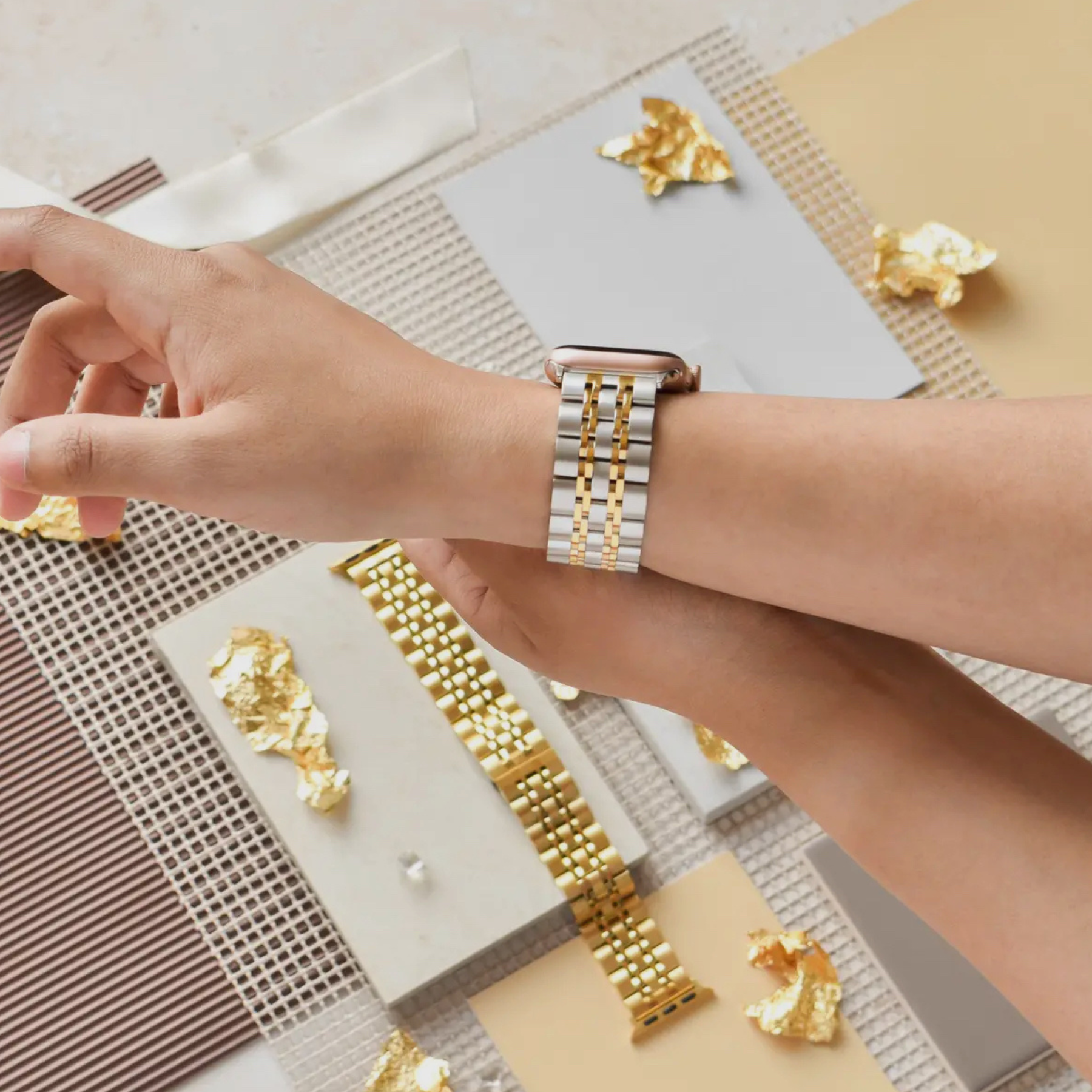 Gold and Silver Stainless Steel Apple Watch Strap