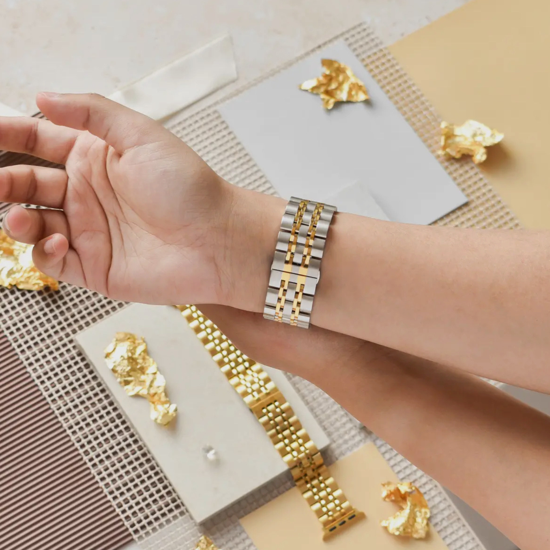 COCONUT LANE | Rose Gold and Silver Stainless Steel Apple Watch Strap